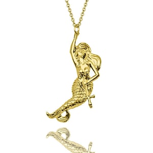 9k Gold Mermaid Ondine necklace pendant with chain.Handmade bespoke