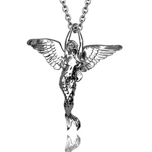 Large chunky Silver Angel Mermaid pendant and chain Sterling Silver image 4