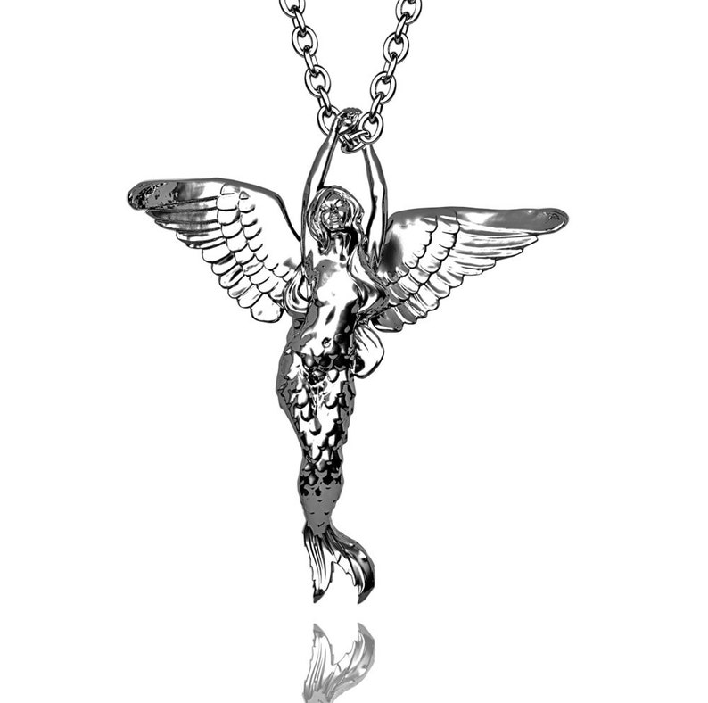 Large chunky Silver Angel Mermaid pendant and chain Sterling Silver image 4