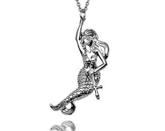 Sterling Silver Mermaid crucifix necklace  Pendant