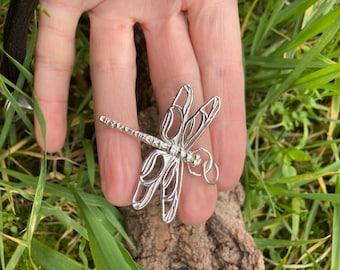 LARGE Dragonfly pendant in Hallmarked solid Sterling Silver and chain. Luxury Gift with extraordinary detail.