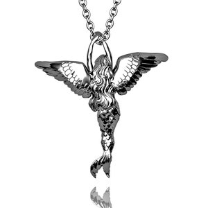 Large chunky Silver Angel Mermaid pendant and chain Sterling Silver image 6