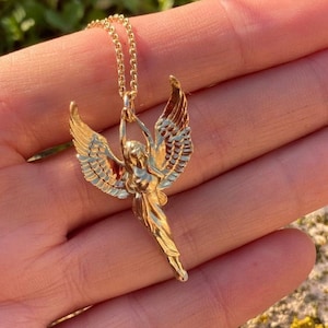 9k Gold Guardian Angel pendant and chain Luxury Gift with extraordinary detail. image 1
