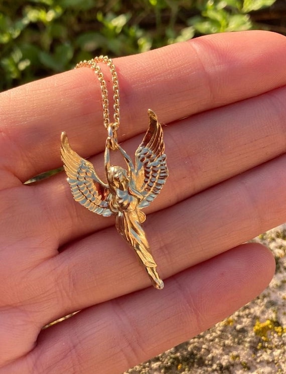 9k Gold Guardian Angel Pendant and Chain Luxury Gift With
