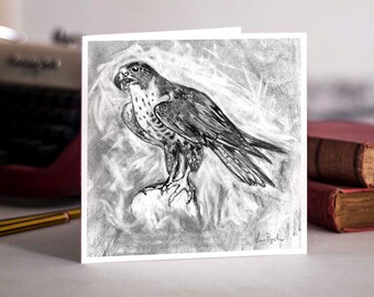 Peregrine Falcon Gift Card -  Beautifully drawn luxury handmade on heavy textured card. FREE P&P for UK single card orders.