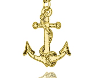 18k Anchor Gold necklace pendant with chain.