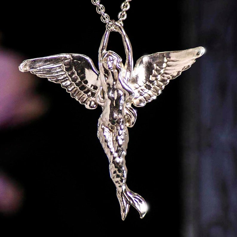 Large chunky Silver Angel Mermaid pendant and chain Sterling Silver image 2
