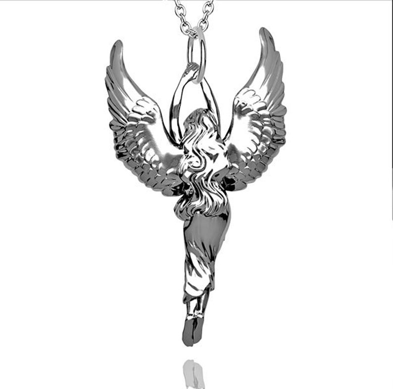 Guardian Angel pendant in Hallmarked solid Sterling Silver and chain. Luxury Gift with extraordinary detail. image 5