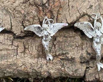 Medium size Silver Angel Mermaid pendant  Sterling Silver