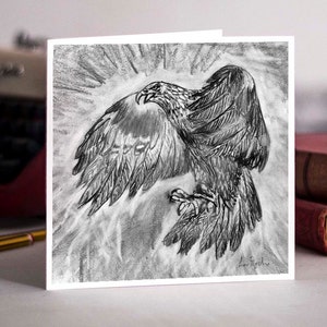 Carte de voeux d’aigle d’or - luxe magnifiquement dessiné à la main sur la carte de texture lourde. LIBRE P & P pour les commandes de carte unique UK.