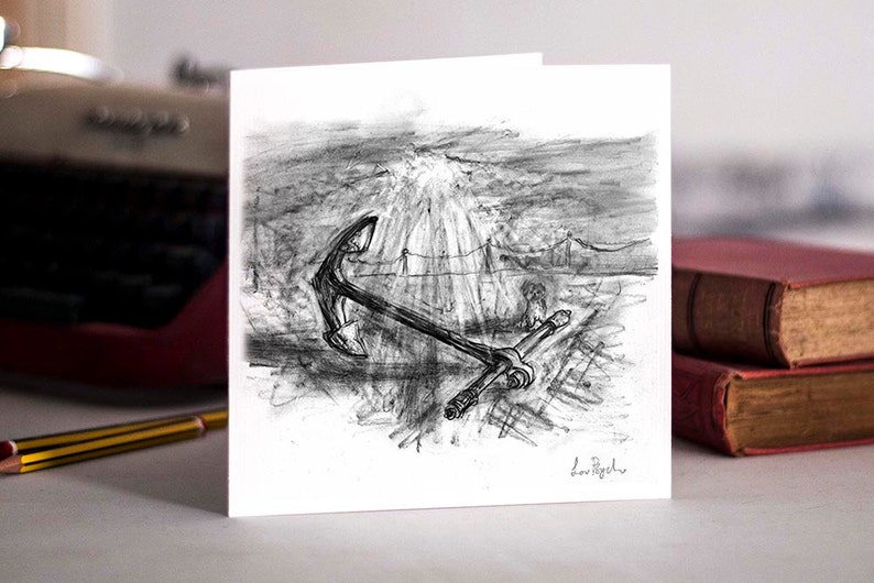 Anchor Greetings Card Beautifully drawn luxury handmade on heavy textured card. FREE P&P for UK single card orders. image 1