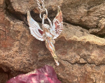 Guardian Angel pendant in Hallmarked solid Sterling Silver and chain. Luxury Gift with extraordinary detail.