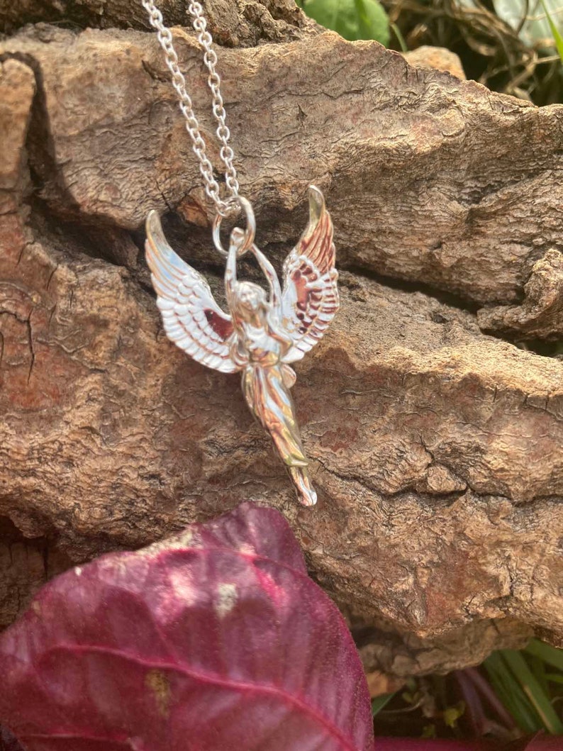 Guardian Angel pendant in Hallmarked solid Sterling Silver and chain. Luxury Gift with extraordinary detail. image 1