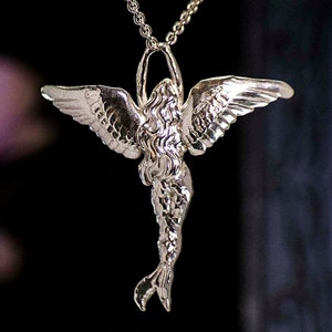 Large chunky Silver Angel Mermaid pendant and chain Sterling Silver image 3