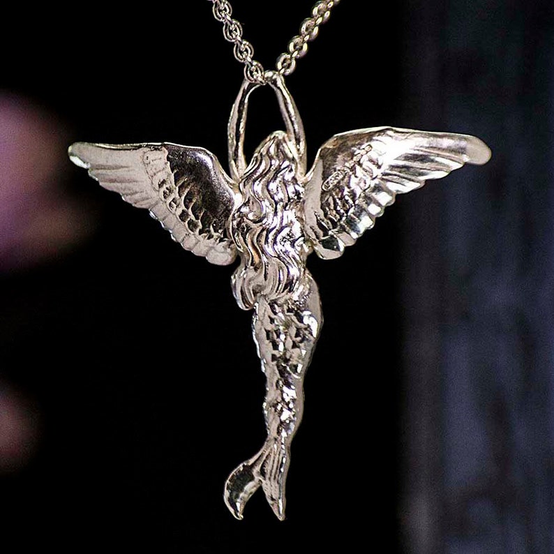 Large chunky Silver Angel Mermaid pendant and chain Sterling Silver image 3