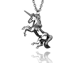Silver Unicorn pendant in Hallmarked solid Sterling Silver and chain. Luxury Gift with extraordinary detail.