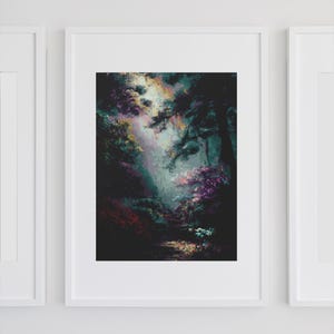 Mystical Forest Pixel Art Print: Spiritual Woodland Wall Decor