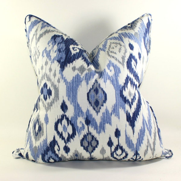 Blue and White Ikat Pillow Cover, Decorative Pillow, Ikat Pillow, Cushion, Throw Pillow