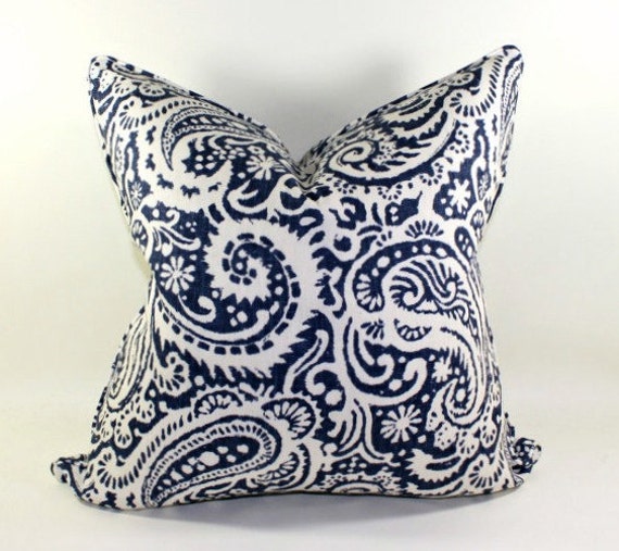 Items similar to Americana Linen Paisley Pillow Cover, Decorative