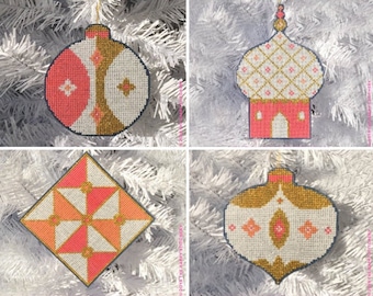 Modern Christmas Ornament Set of 4 - Modern Cross Stitch Pattern - Digital Download Pattern - the Happy Stitchery