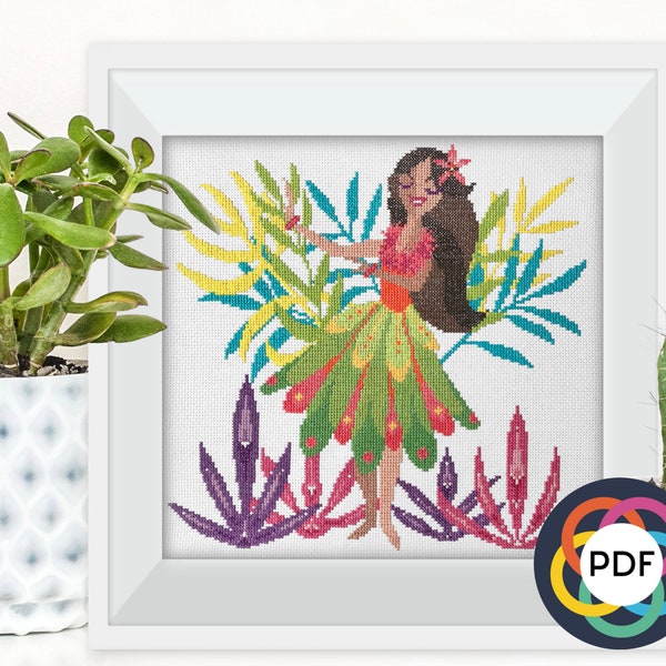 HULA GIRL - Modern Cross Stitch Pattern - Digital Download Pattern - the Happy Stitchery