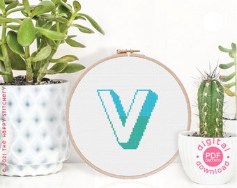 Two Tone Initial - V - Modern Cross Stitch Pattern - Digital Download Pattern - the Happy Stitchery