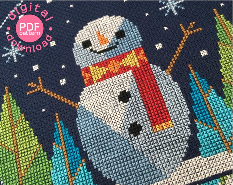 Snowman Snowglobe Modern Cross Stitch Pattern Digital Download Pattern the Happy Stitchery image 5
