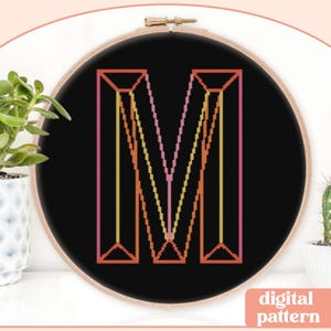 Neon Chisel Initial - M - Modern Cross Stitch Pattern - Digital Download Pattern - the Happy Stitchery