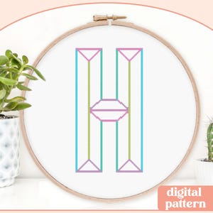 Neon Chisel Initial - H - Modern Cross Stitch Pattern - Digital Download Pattern - the Happy Stitchery