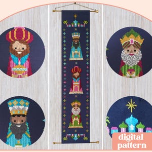 Wzór na Trzech Króli na Boże Narodzenie - Nowoczesny wzór do haftu krzyżykowego - Wzór do pobrania w wersji cyfrowej - Happy Stitchery