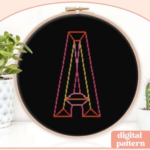 Neon Chisel Initial - A - Modern Cross Stitch Pattern - Digital Download Pattern - the Happy Stitchery