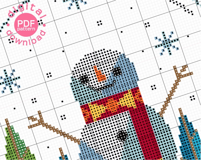 Snowman Snowglobe Modern Cross Stitch Pattern Digital Download Pattern the Happy Stitchery image 3