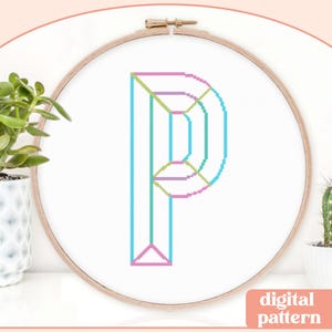 Neon Chisel Initial - P - Modern Cross Stitch Pattern - Digital Download Pattern - the Happy Stitchery