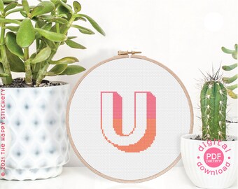 Two Tone Initial - U - Modern Cross Stitch Pattern - Digital Download Pattern - the Happy Stitchery