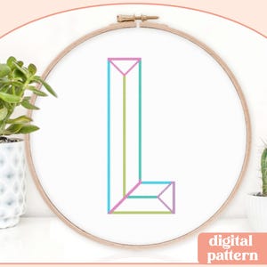 Neon Chisel Initial - L - Modern Cross Stitch Pattern - Digital Download Pattern - the Happy Stitchery