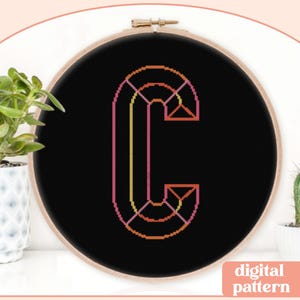 Neon Chisel Initial - C - Modern Cross Stitch Pattern - Digital Download Pattern - the Happy Stitchery