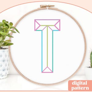 Neon Chisel Initial - T - Modern Cross Stitch Pattern - Digital Download Pattern - the Happy Stitchery