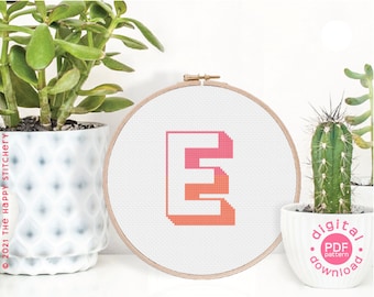 Two Tone Initial - E - Modern Cross Stitch Pattern - Digital Download Pattern - the Happy Stitchery