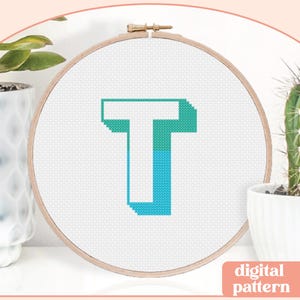 Two Tone Initial - T - Modern Cross Stitch Pattern - Digital Download Pattern - the Happy Stitchery