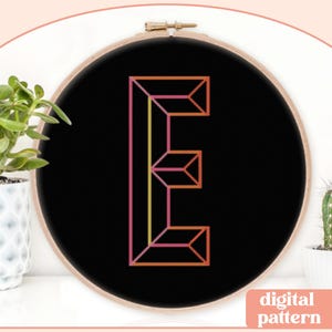 Neon Chisel Initial - E - Modern Cross Stitch Pattern - Digital Download Pattern - the Happy Stitchery