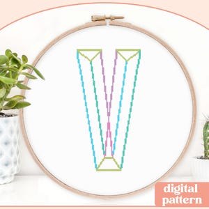 Neon Chisel Initial - V - Modern Cross Stitch Pattern - Digital Download Pattern - the Happy Stitchery
