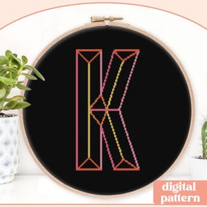 Neon Chisel Initial - K - Modern Cross Stitch Pattern - Digital Download Pattern - the Happy Stitchery
