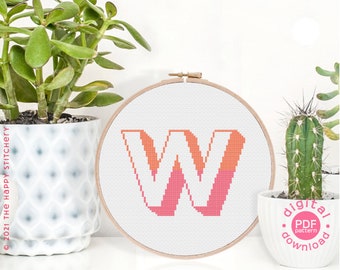 Two Tone Initial - W - Modern Cross Stitch Pattern - Digital Download Pattern - the Happy Stitchery