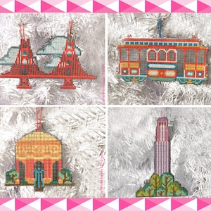 San Francisco Ornament Set of 4 - Modern Cross Stitch Pattern - Digital Download Pattern - the Happy Stitchery