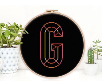 Neon Chisel Initial - G - Modern Cross Stitch Pattern - Digital Download Pattern - the Happy Stitchery