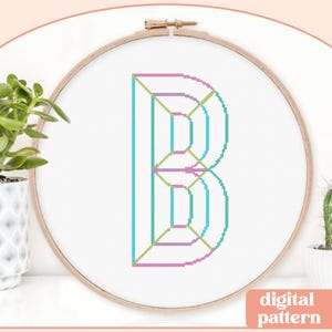 Neon Chisel Initial - B - Modern Cross Stitch Pattern - Digital Download Pattern - the Happy Stitchery