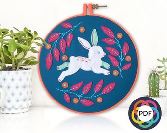 Hopping Rabbit - Easter - Felt Applique Modern Embroidery Pattern - Digital Download Pattern - the Happy Stitchery