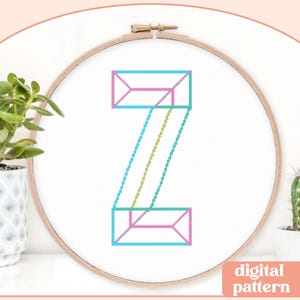 Neon Chisel Initial - Z - Modern Cross Stitch Pattern - Digital Download Pattern - the Happy Stitchery
