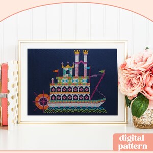 Riverboat Belle - Modern Cross Stitch Pattern - Digital Download Pattern - the Happy Stitchery