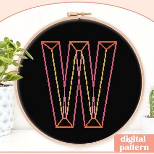Neon Chisel Initial - W - Modern Cross Stitch Pattern - Digital Download Pattern - the Happy Stitchery